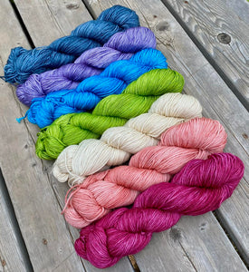 Mistletoe DK - Cool Rainbow Gradient set of Seven 4 oz skeins