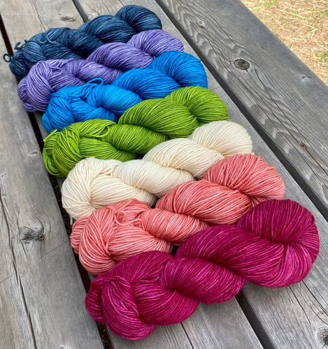 Hazel DK - Cool Rainbow Gradient Set of Seven 4 oz skeins