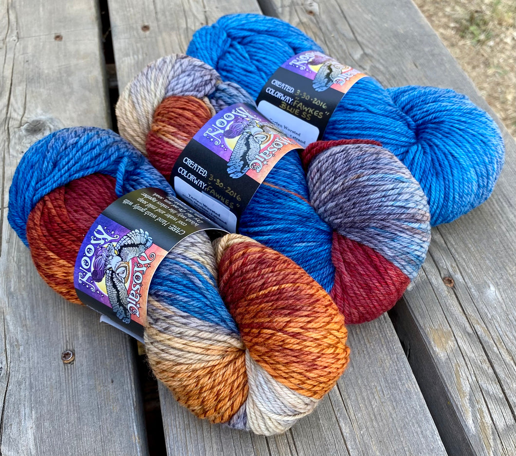 Tartan Worsted — Fawkes and Blue Semisolid 3-skein Set