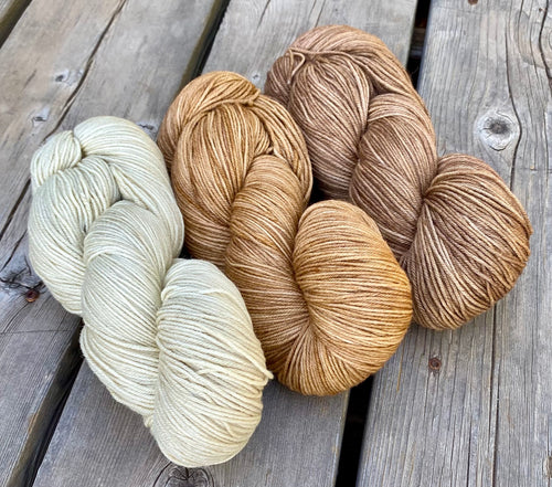 Talisman Fingering — Cream to Brown Trio Set, 4 oz skeins. 10% OFF!