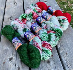 Solstice Sock — Peppermint Bark Sprinkle Dye, and coordinating semisolids