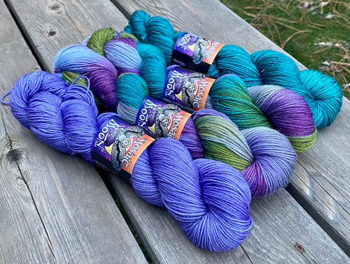 Mistletoe Silver Fingering - Aisling Colorway, Coordinating Semisolids
