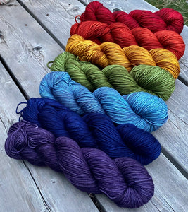 Hazel DK - Earthy Rainbow Gradient Set of Seven 4 oz skeins