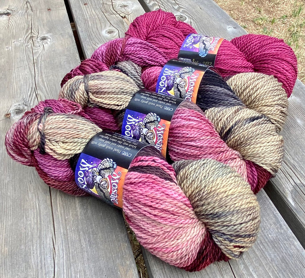 Meadowsweet Worsted - Jareth Colorway and coordinating Pink Semisolid