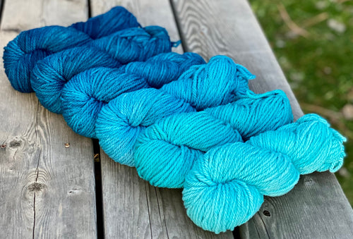 Meadowsweet Bulky - Aqua to Teal Gradient Set of (6) 4 oz skeins.