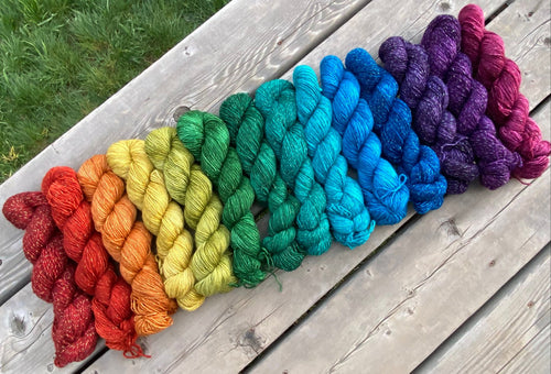 Solstice Gold Single Fingering - Gemstone Rainbow Gradient set of (14) 1.7 oz skeins