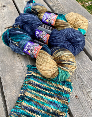 Juniper Aran - Matula Colorway, and Deep Slate Blue Semisolid